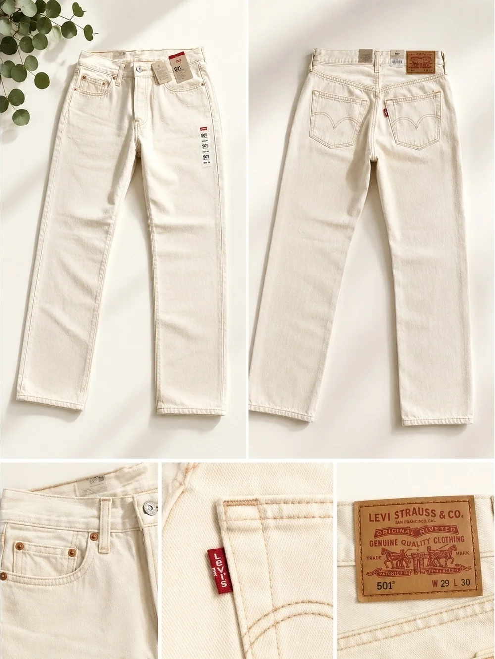 Levi's 501 Original Fit White Denim Jeans, Waist 29, Length